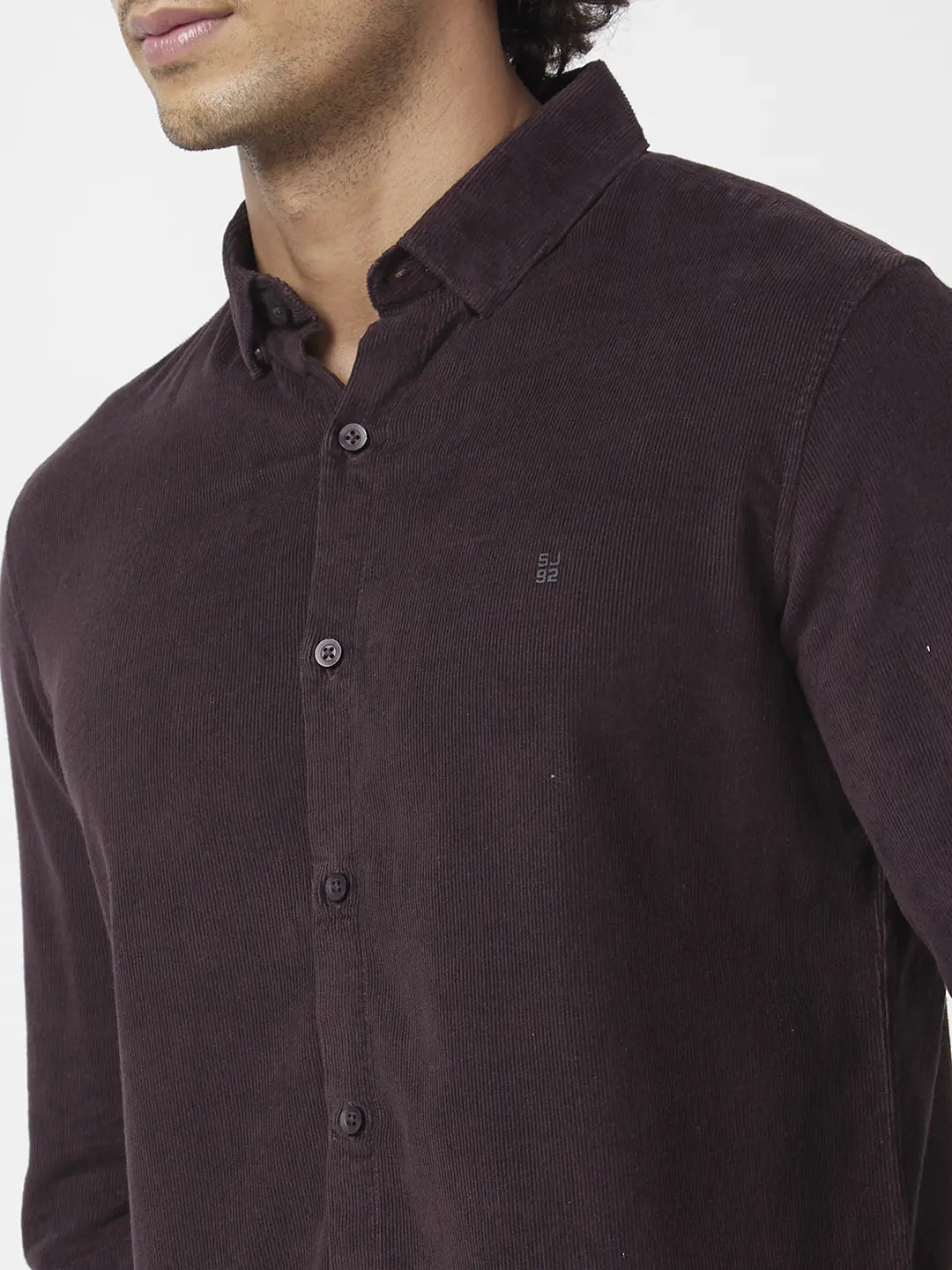 Spykar Men Coffee Brown Dyed Regular Slim Fit Full Sleeve Plain Shirt