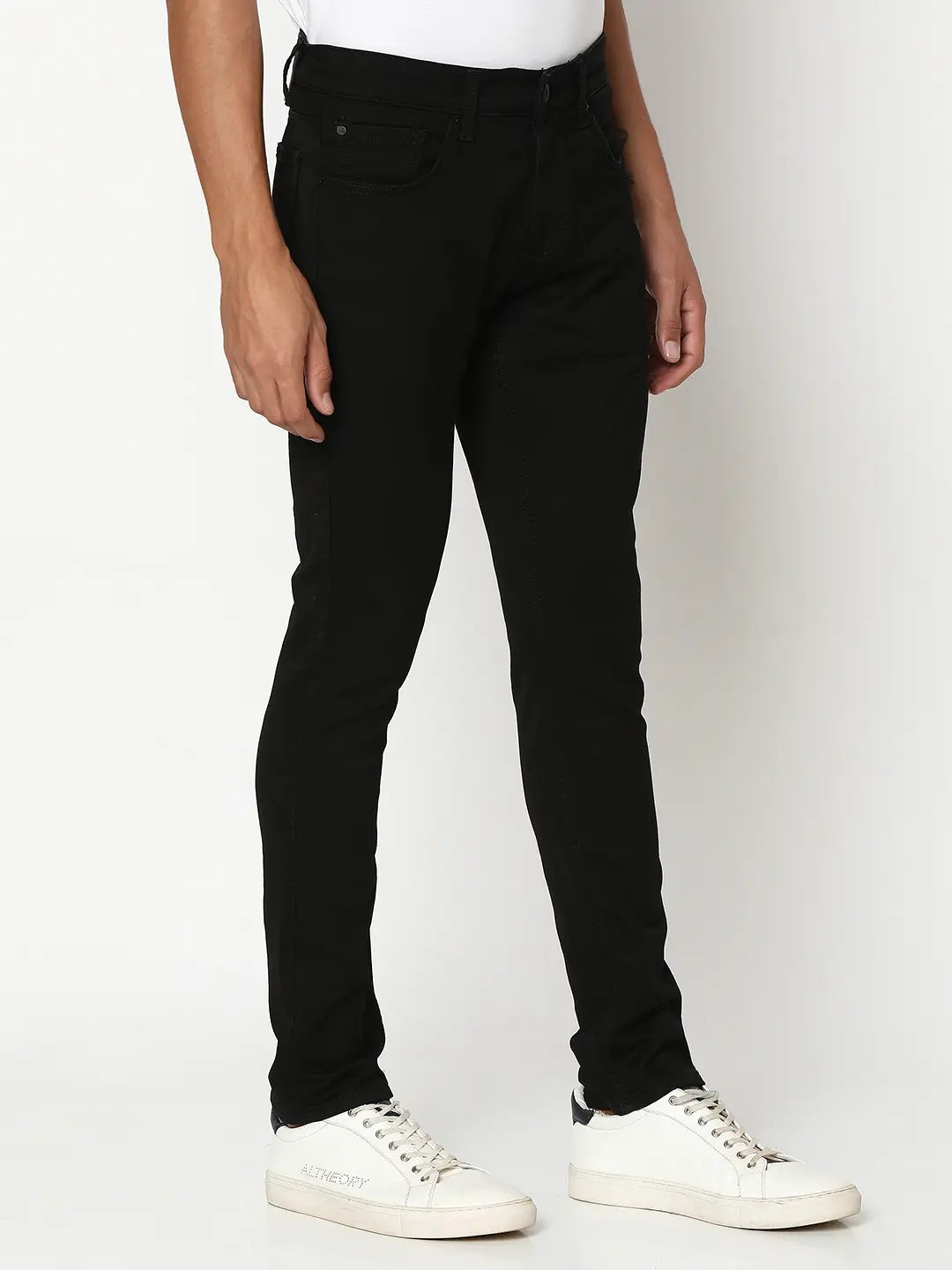 Spykar Men Black Cotton Slim Fit Narrow Length Clean Look Low Rise Stretchable Jeans (Skinny)