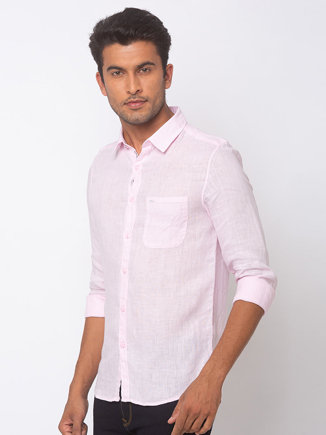 Spykar Men Baby Pink Cotton Slim Fit Shirt