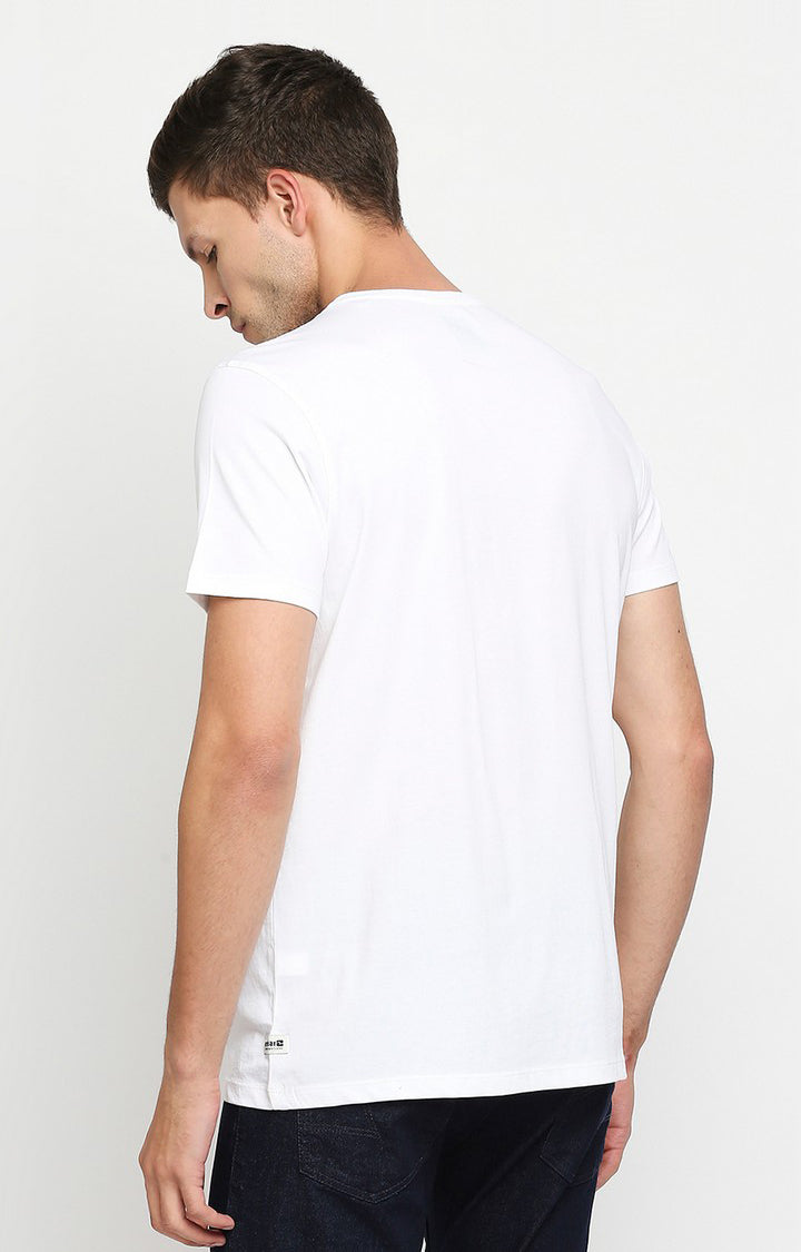 Spykar Men White Cotton Slim Fit Round Neck T-Shirt