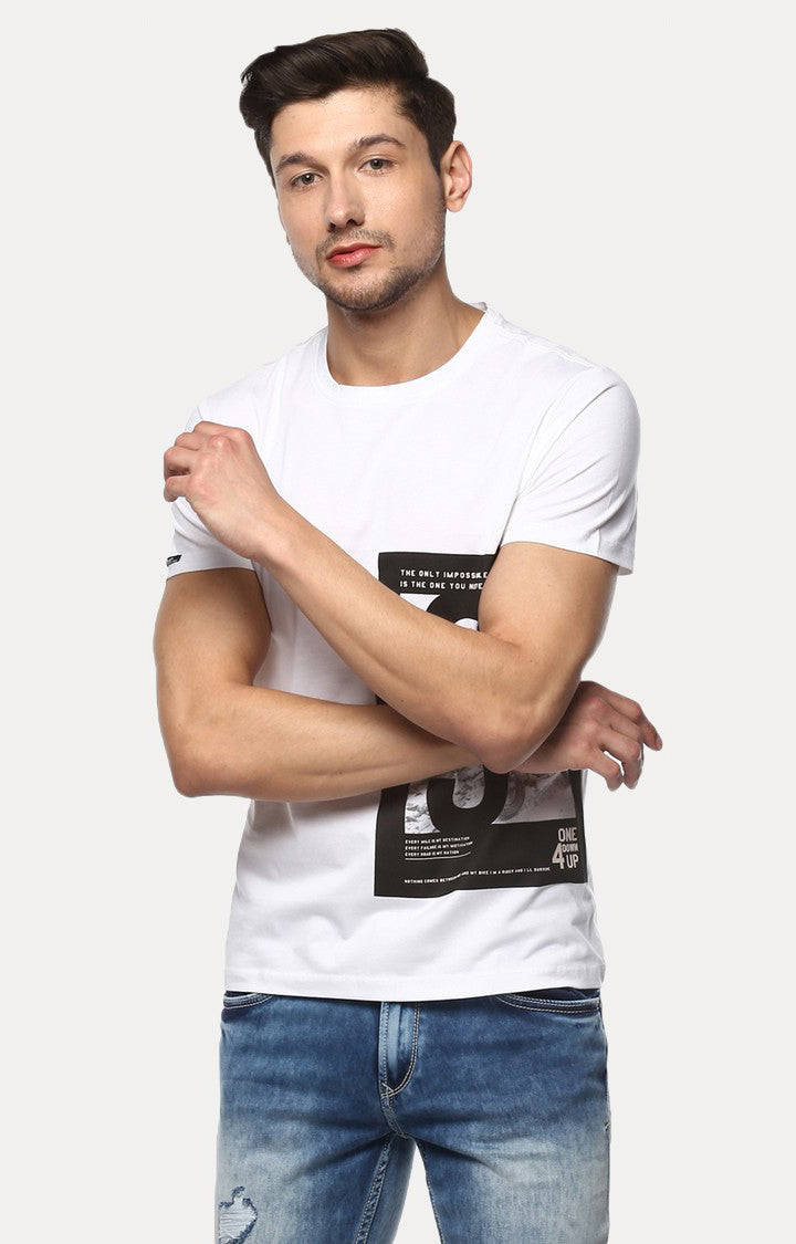 Spykar White Printed Slim Fit Men T-Shirts