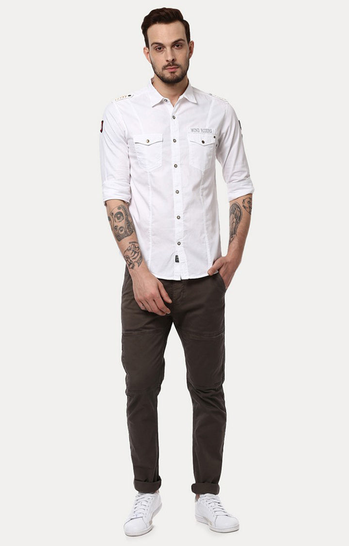 Spykar Men'S White Cotton Solid Casual Shirts