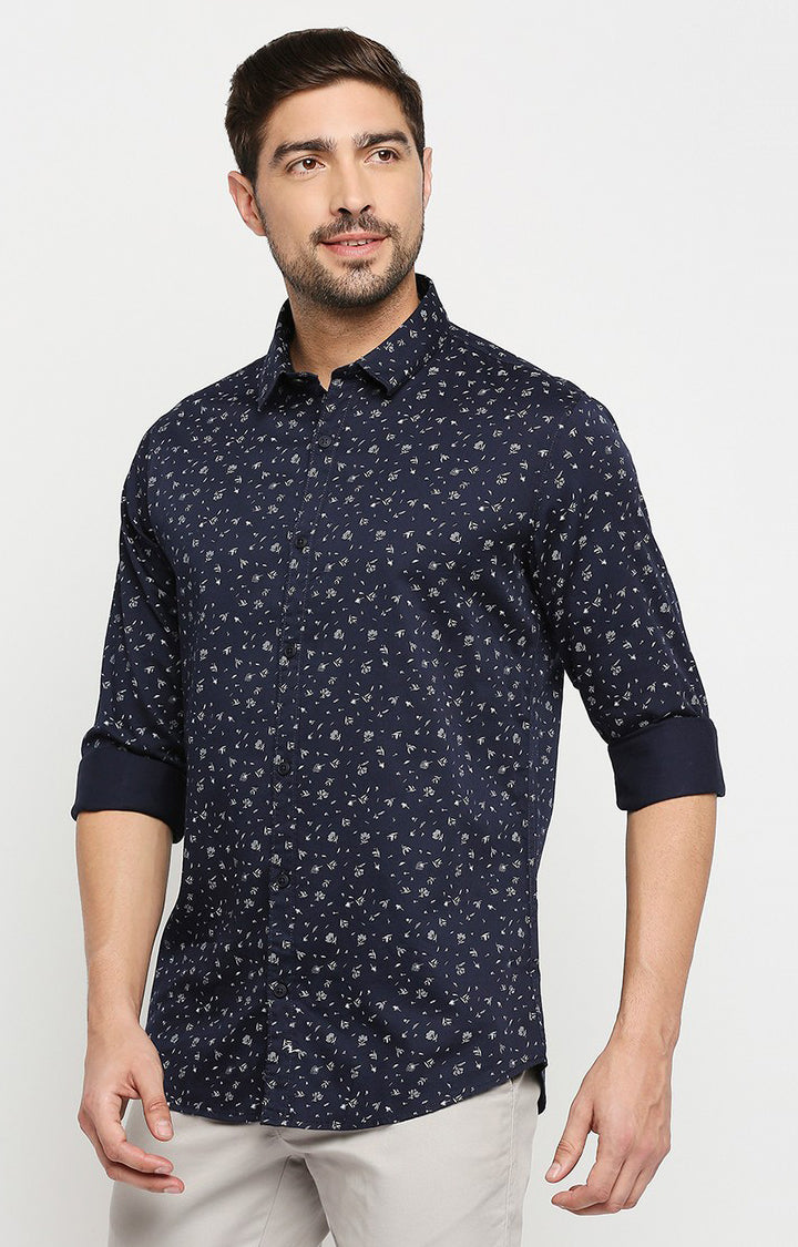 Spykar Men Navy Blue Cotton Regular Fit Full Sleeve Casual Shirt