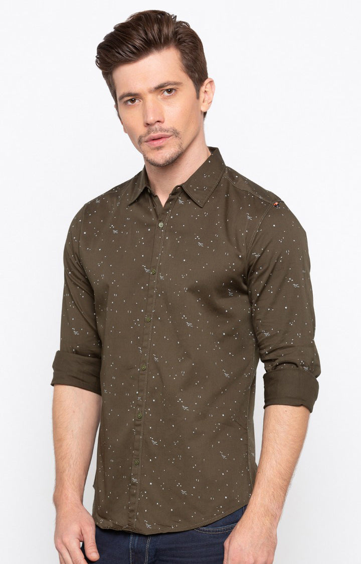 Spykar Men'S Brown Cotton Printed Casual Shirts