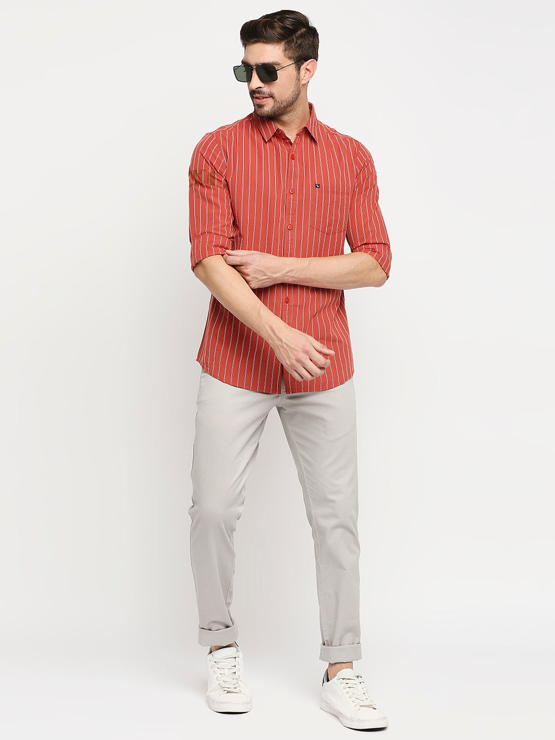 Spykar Men Red Cotton Regular Fit Full Sleeve Casual Shirt