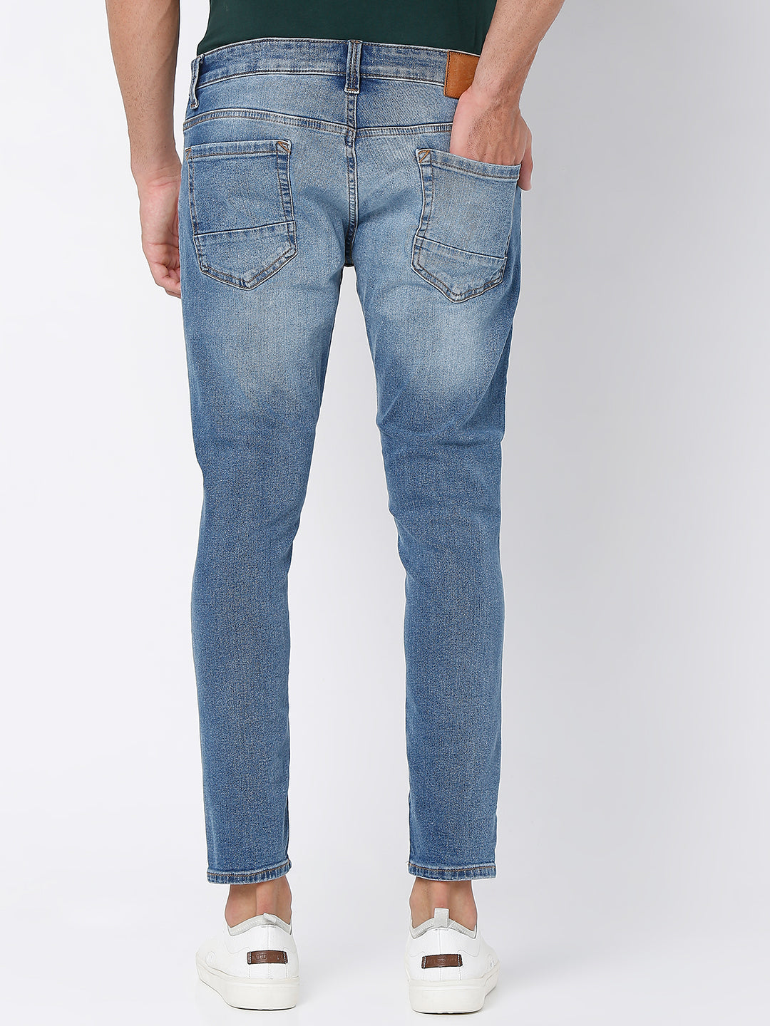 Spykar Mid Blue Cotton Slim Fit Tapered Length Jeans For Men (Kano)