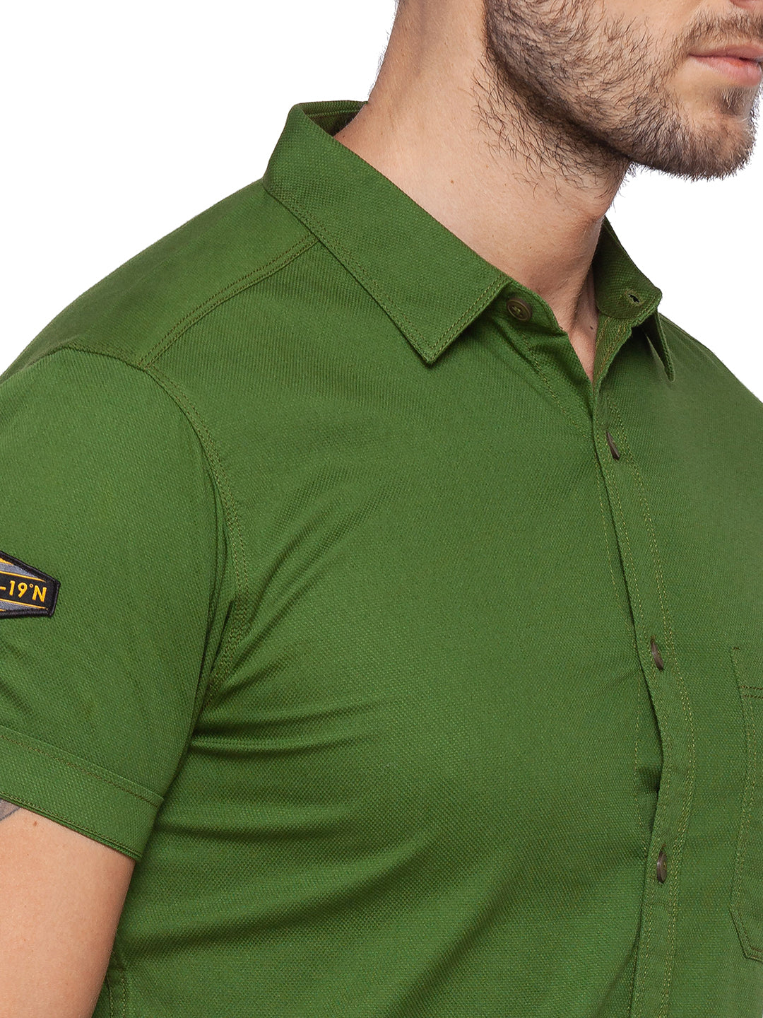 Spykar Slim Fit Green Cotton Men Shirt