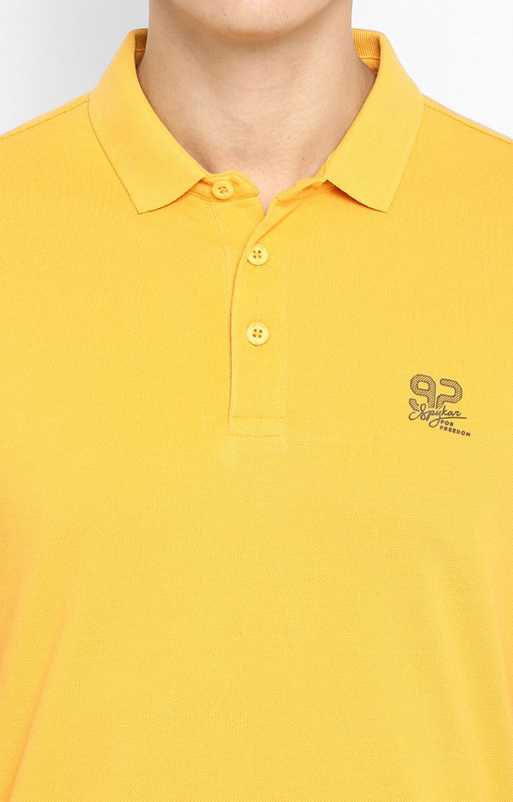 Spykar Yellow Solid Slim Fit Polo T-Shirt