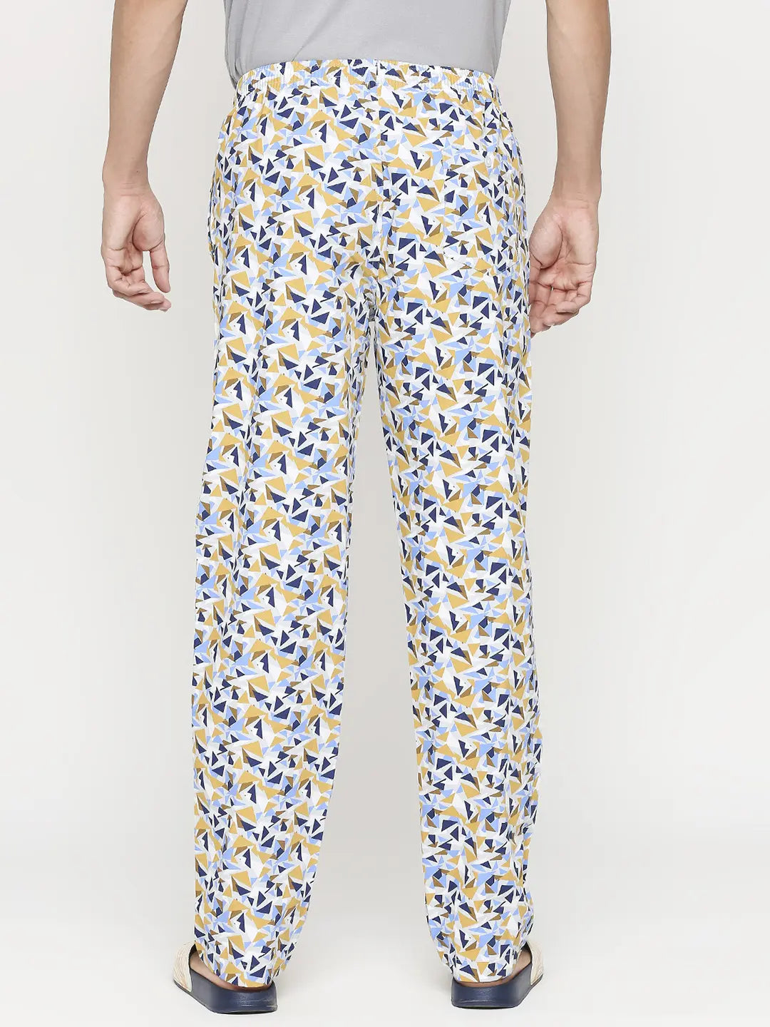 Men Premium Yellow & Grey Cotton Regular Fit Pyjama- Underjeans By Spykar