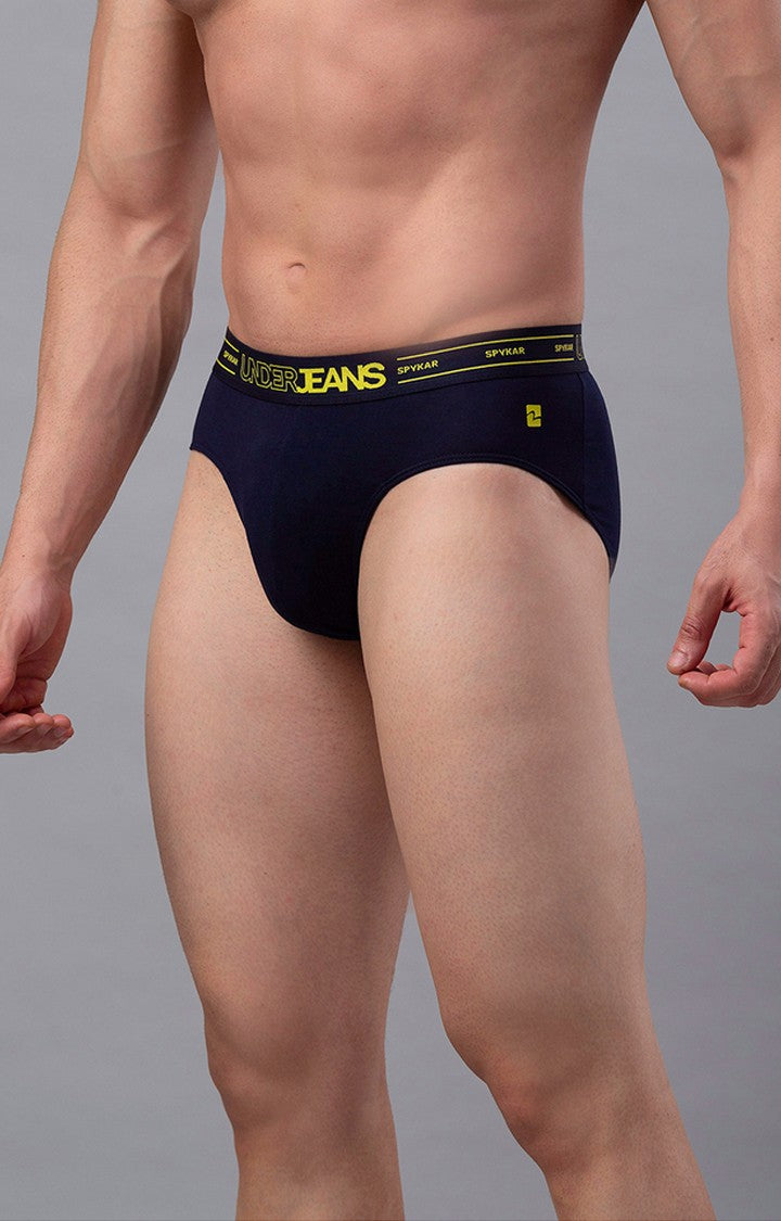 Navy Cotton Brief For Men Premium- Underjeans By Spykar