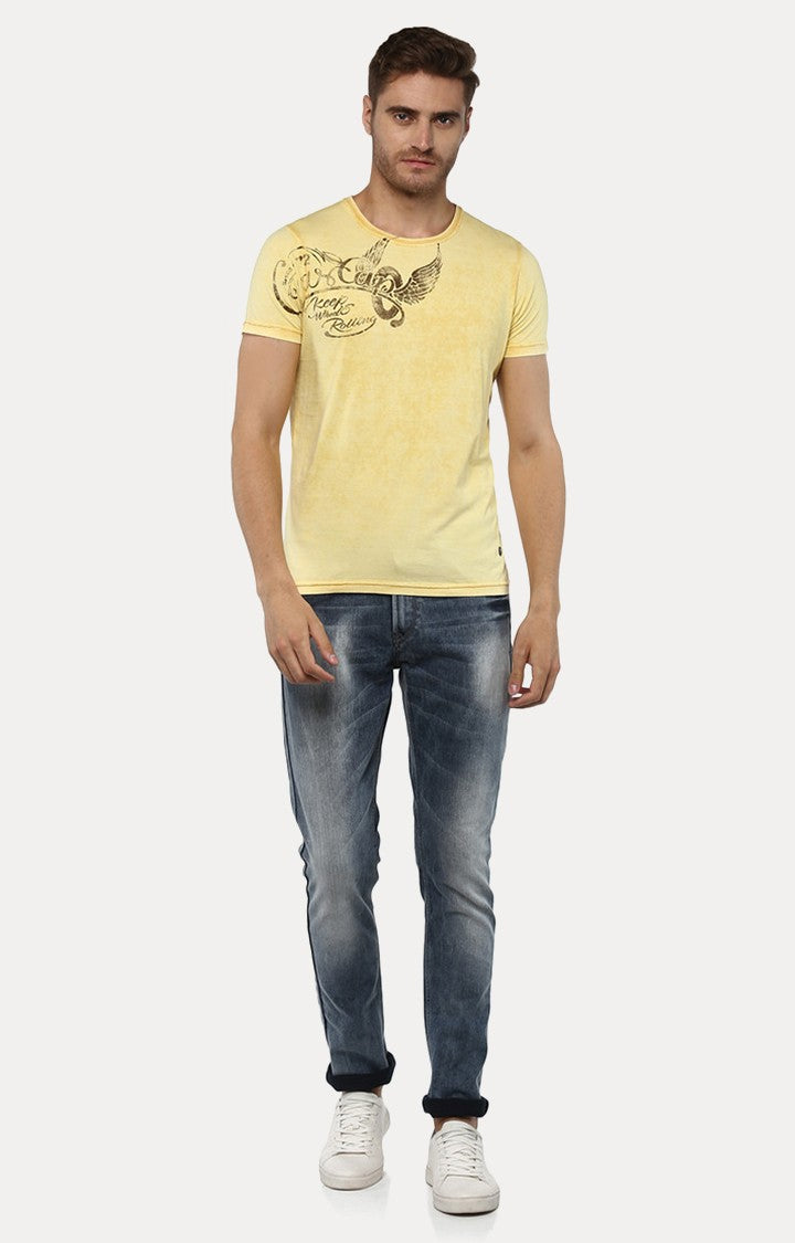 Spykar Yellow Melange Slim Fit Men T-Shirts