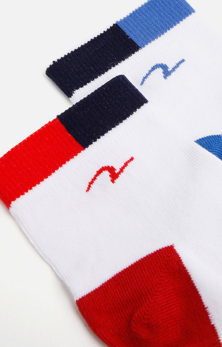 Spykar Red and Blue Cotton Peds Socks - Pack Of 2