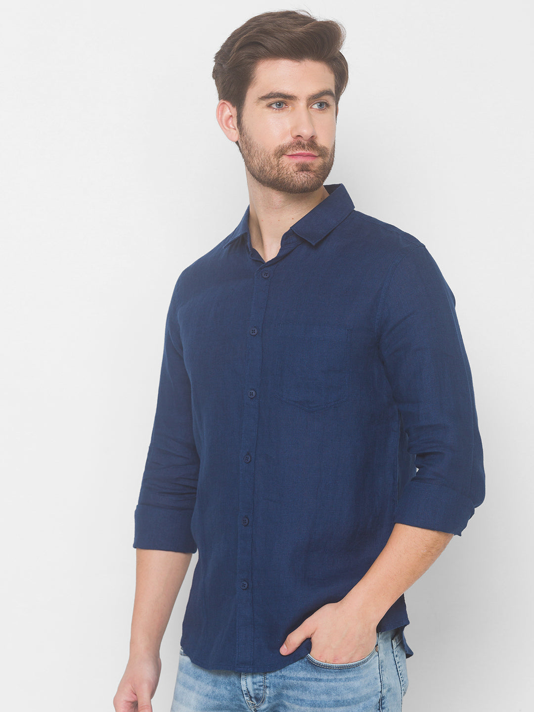 Spykar Men Indigo Blue Cotton Shirts (Slim)