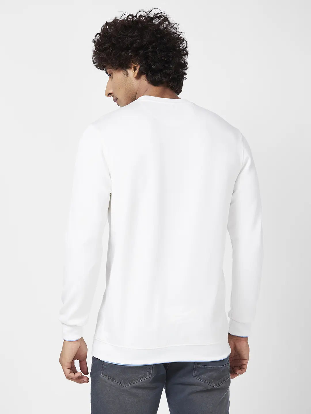 Spykar Men Ecru Blended Slim Fit Full Sleeve Round Neck Printed Casual Sweatshirt