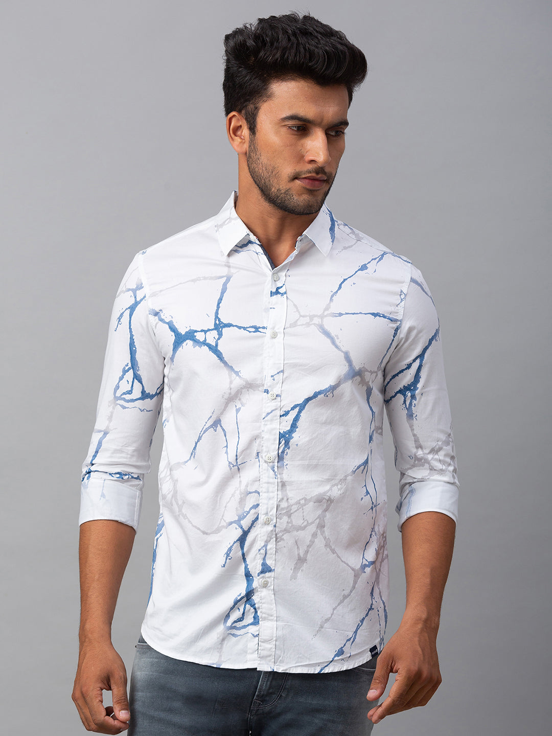 Spykar Men White Cotton Slim Fit Shirt