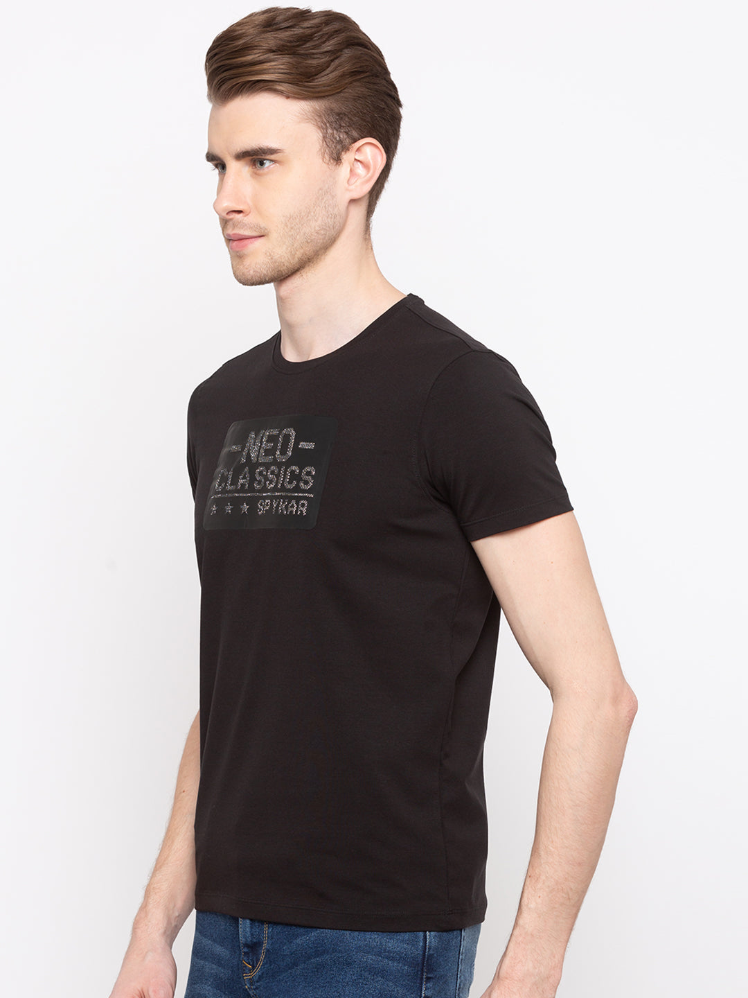 Spykar Men Black Printed Slim Fit T-Shirt