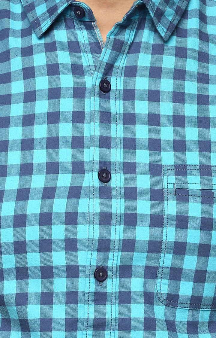 Spykar Men'S Blue Cotton Checked Casual Shirts