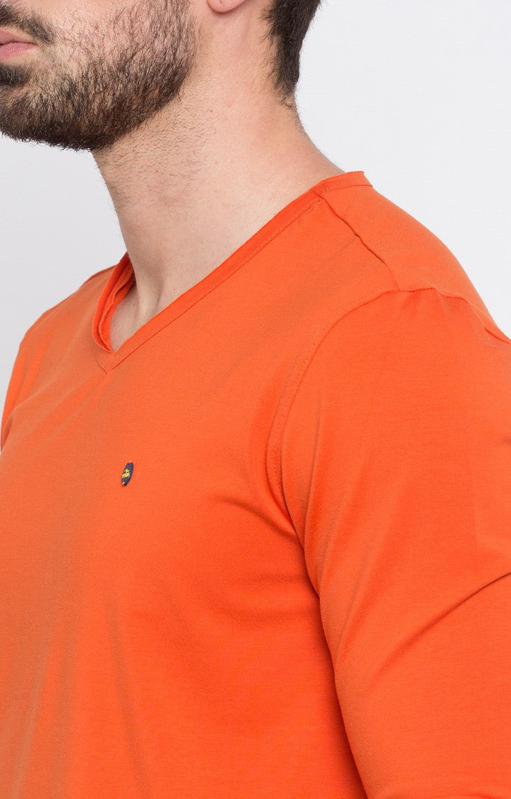 Spykar Orange Solid Slim Fit Men T-Shirts