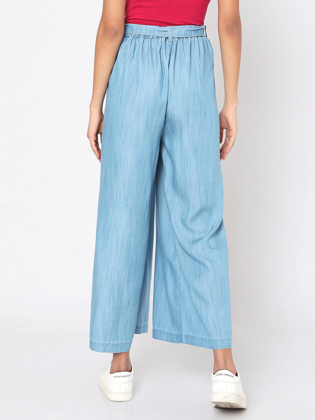 Spykar Lt Blue Solid Slim High-Rise Palazzos For Women