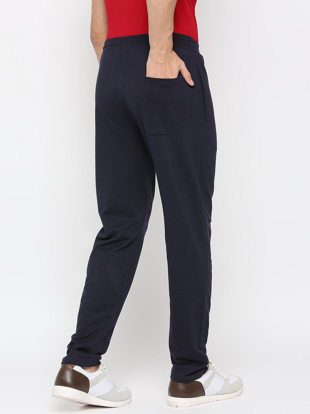 Men Premium Cotton Blend Navy Trackpant -Underjeans By Spykar