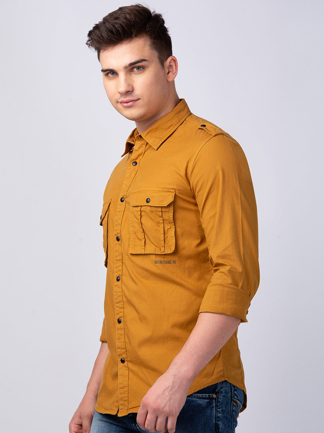 Spykar Men Camel Khaki Cotton Regular Slim Fit Plain Shirt