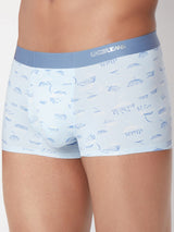 Men Skyblue Printed Super Premium Bonded Elastic Trunk - Underjeans By Spykar