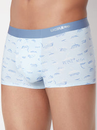 Men Skyblue Printed Super Premium Bonded Elastic Trunk - Underjeans By Spykar