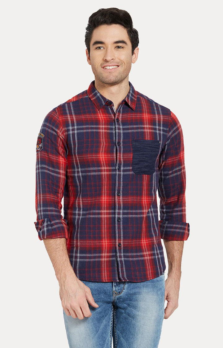 Spykar Men'S Blue Cotton Checked Casual Shirts