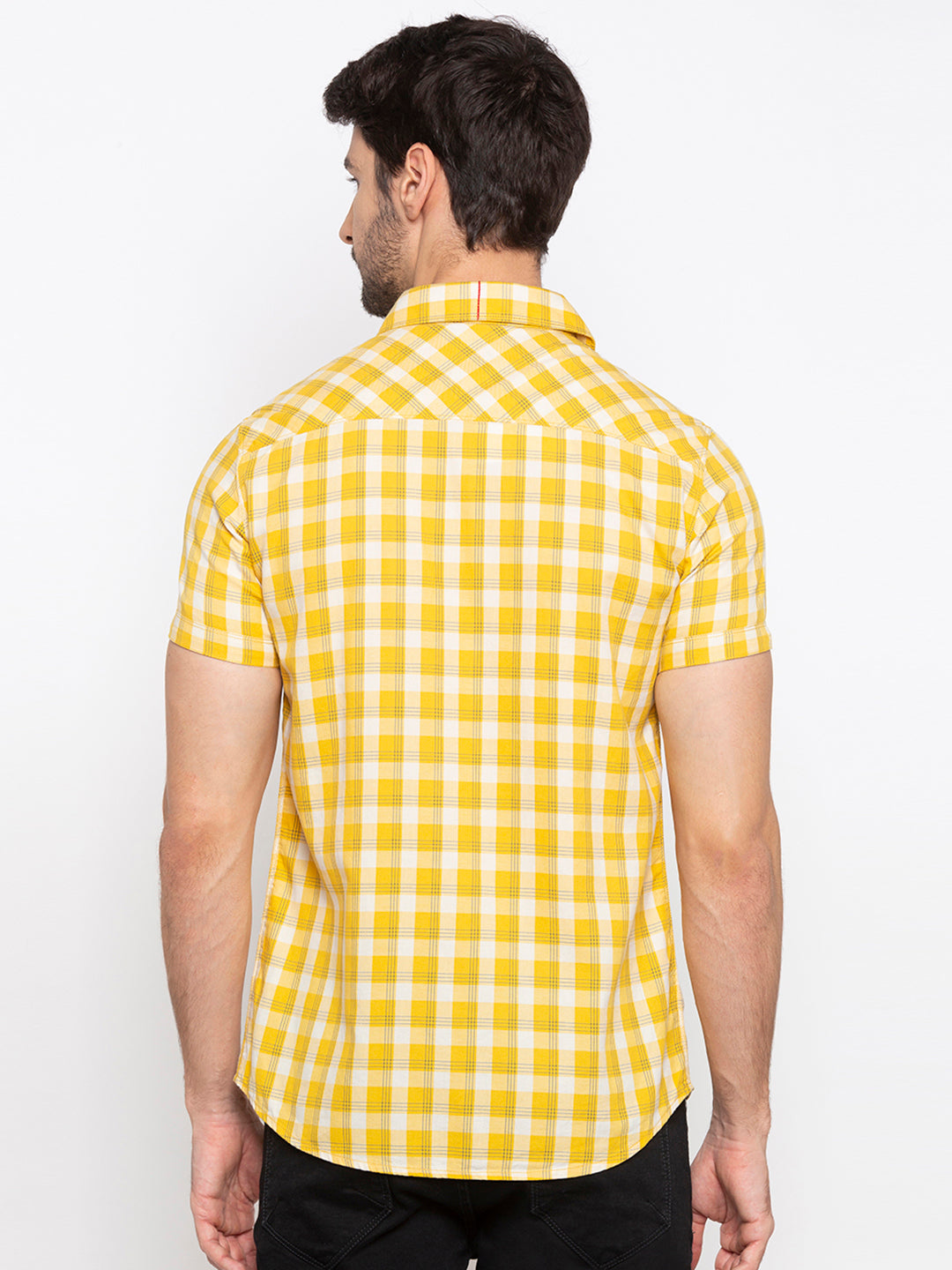 Spykar Men Yellow Checked Slim Fit Casual Shirt