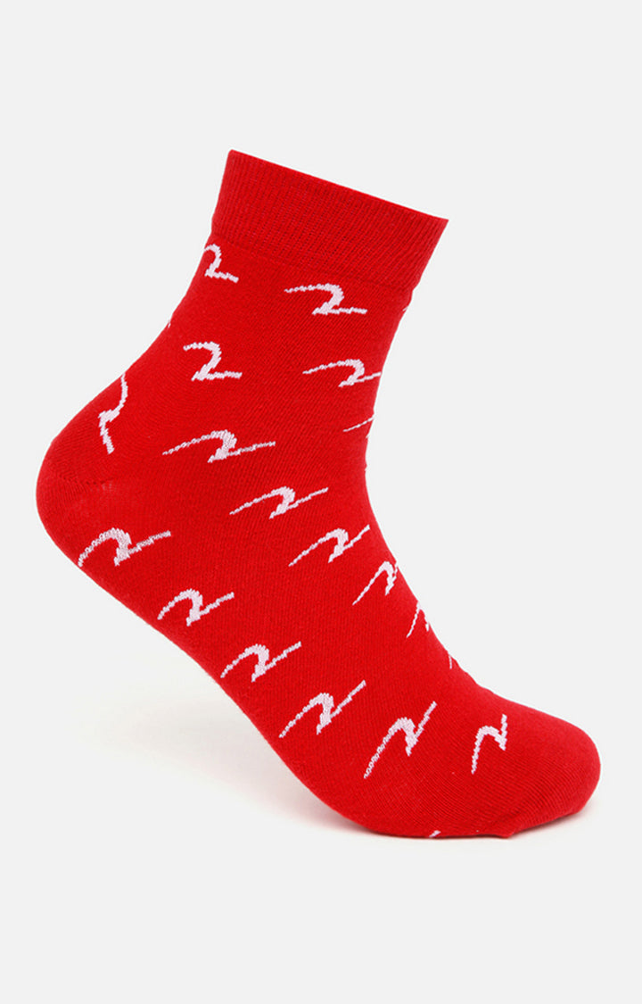 Spykar White & Red Printed Ankle Length Socks