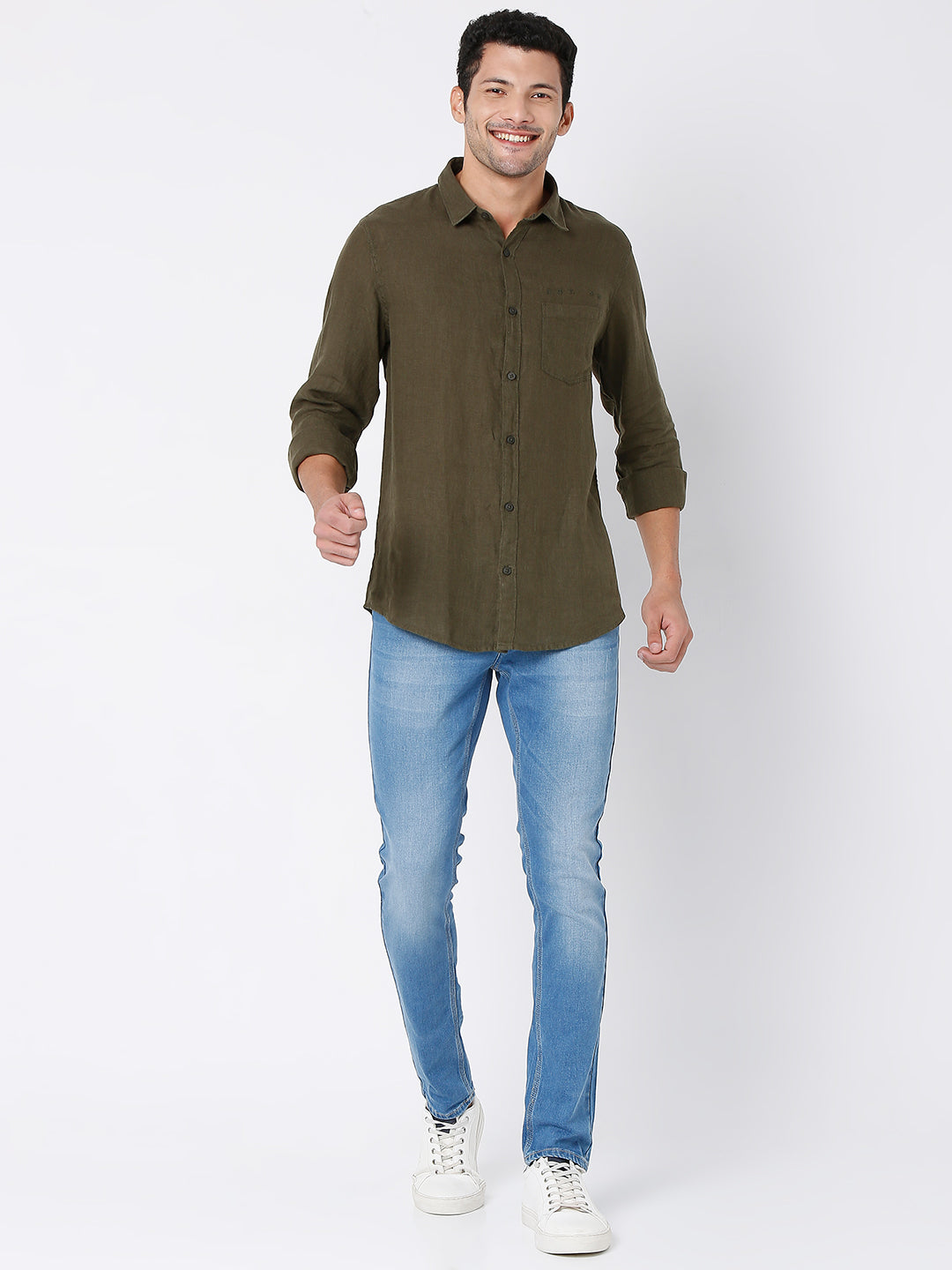 Spykar Men Green Cotton Full Sleeve Plain Shirt