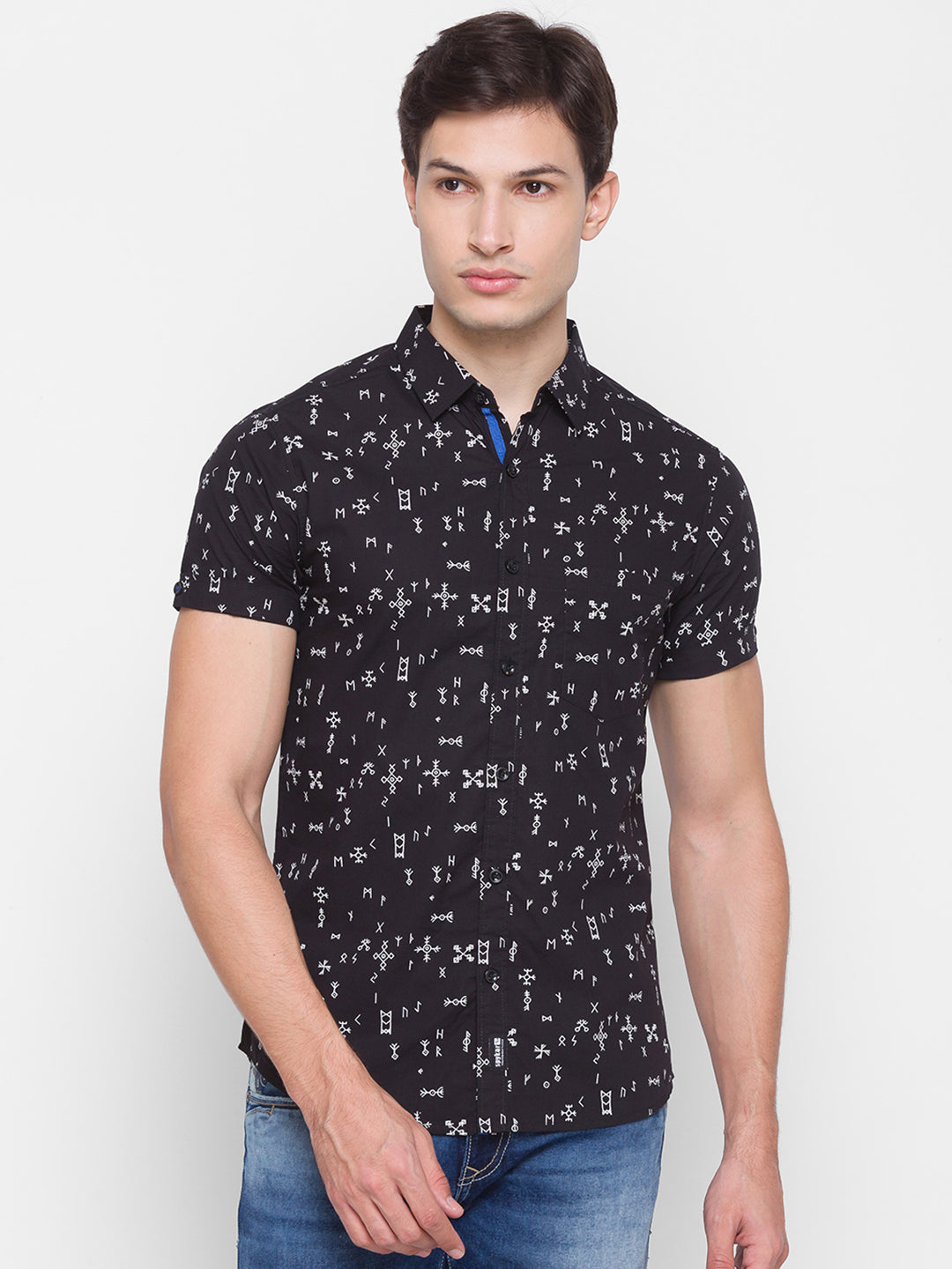 Spykar Slim Fit Black Cotton Men Shirt