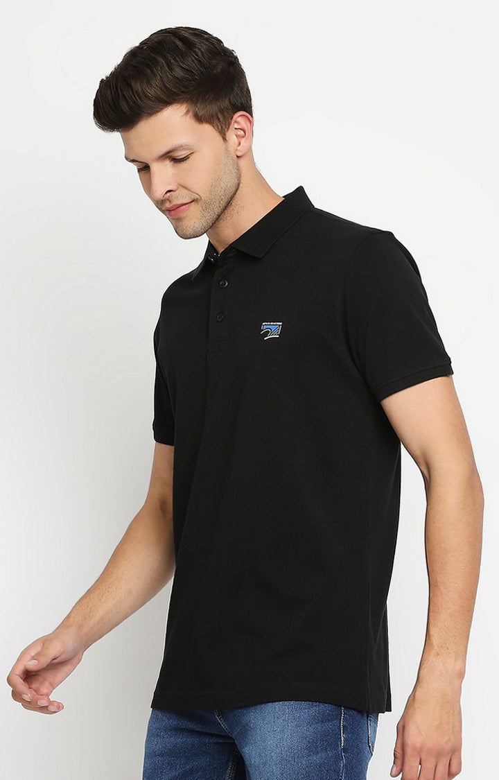 Spykar Men Black Cotton Printed Half Sleeve Polo T-shirt