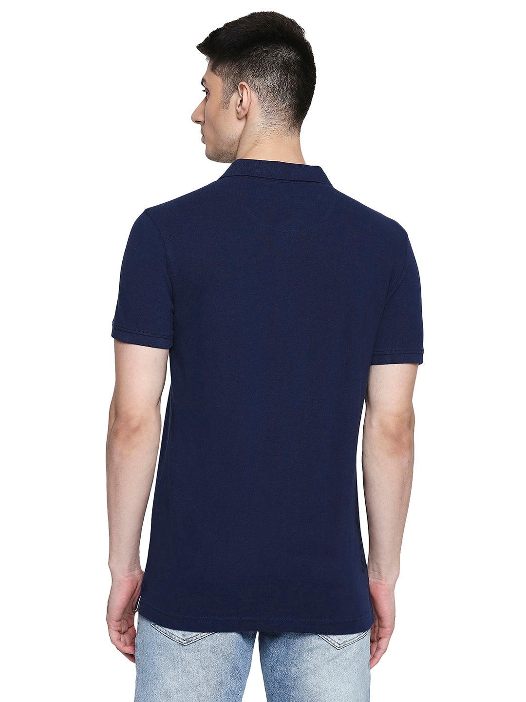 Spykar Men Blue Cotton Slim Fit Polo T-Shirt