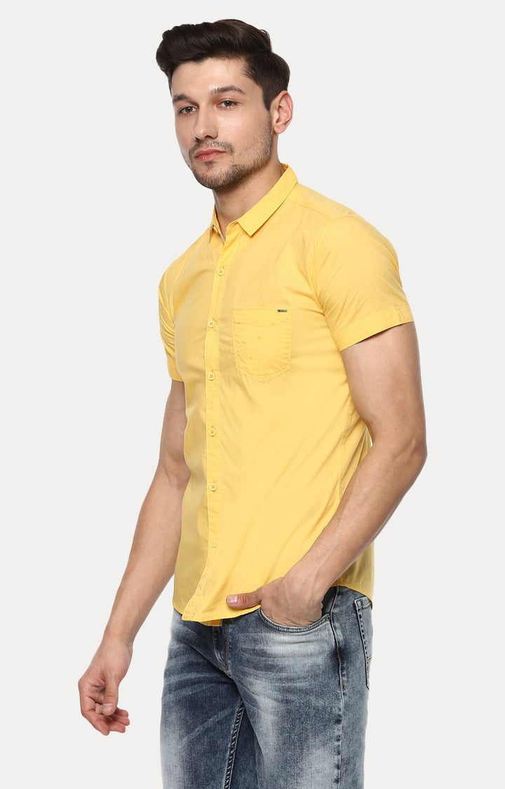 Spykar Men'S Yellow Cotton Solid Casual Shirts