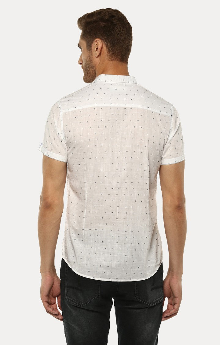 Spykar Men White Slub Slim Fit Printed Shirt