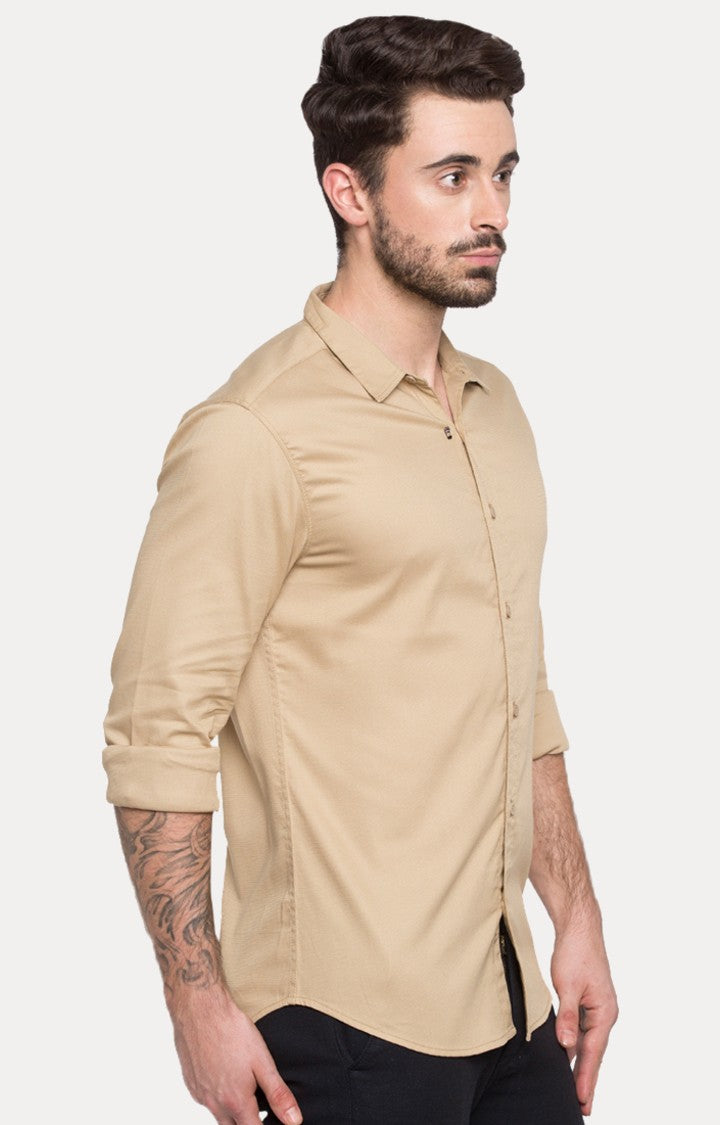 Spykar Men'S Beige Cotton Solid Casual Shirts