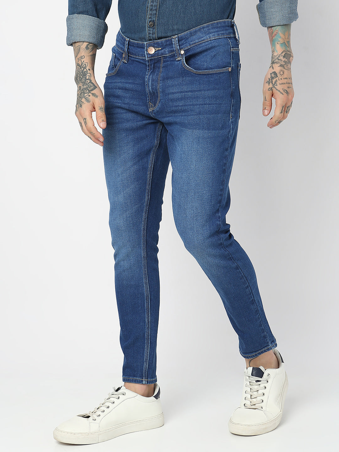 Spykar Men Mid Blue Cotton Slim Fit Tapered Length Jeans (Kano)