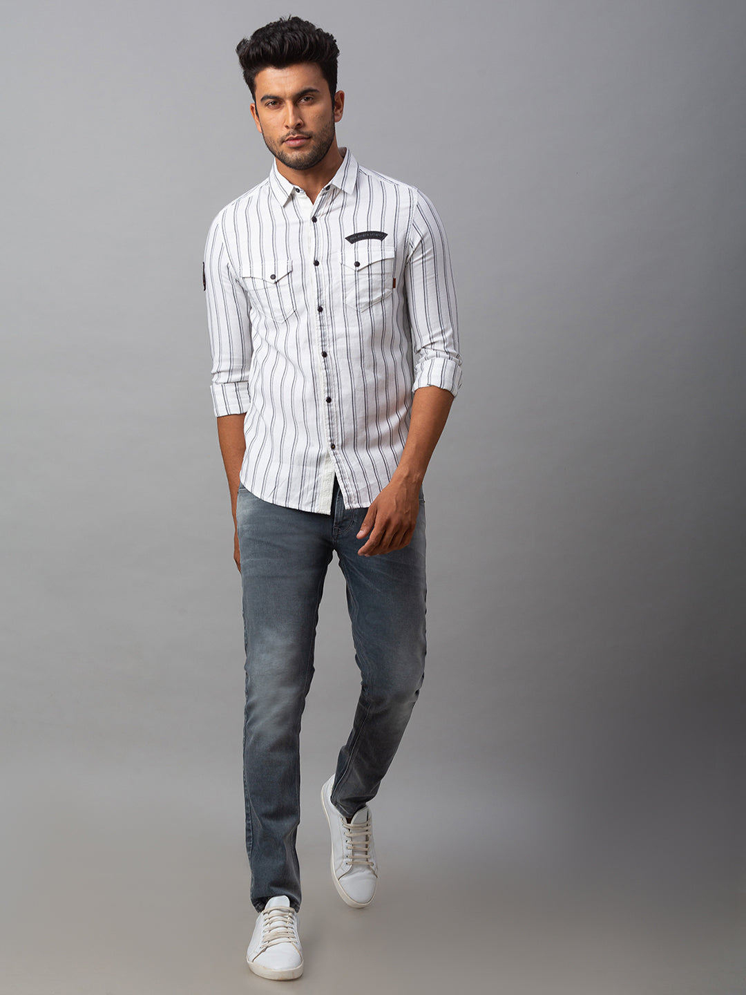 Spykar Men White Cotton Slim Fit Shirt