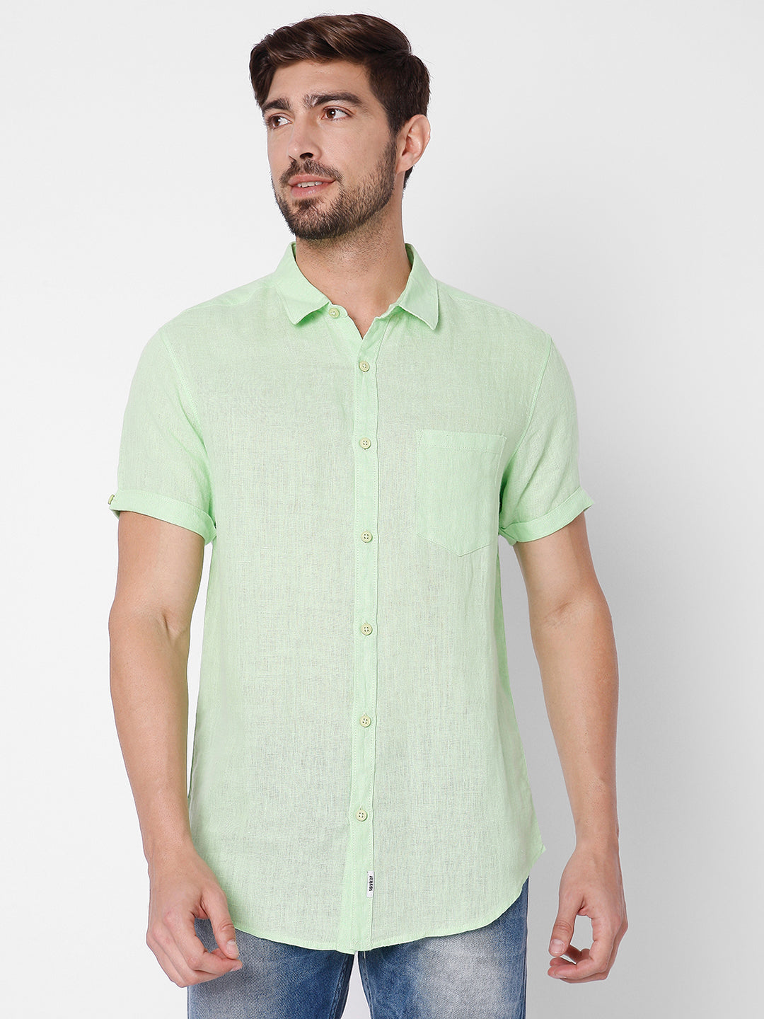 Spykar Slim Fit Men Lime Green Cotton Casual Shirts