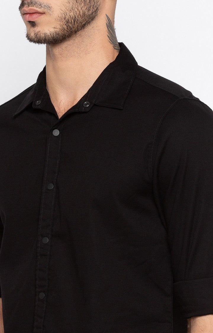 Spykar Men'S Black Cotton Solid Casual Shirts