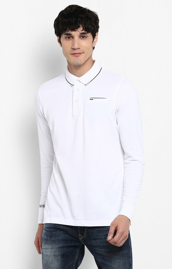 Spykar White Solid Slim Fit Polo T-Shirt