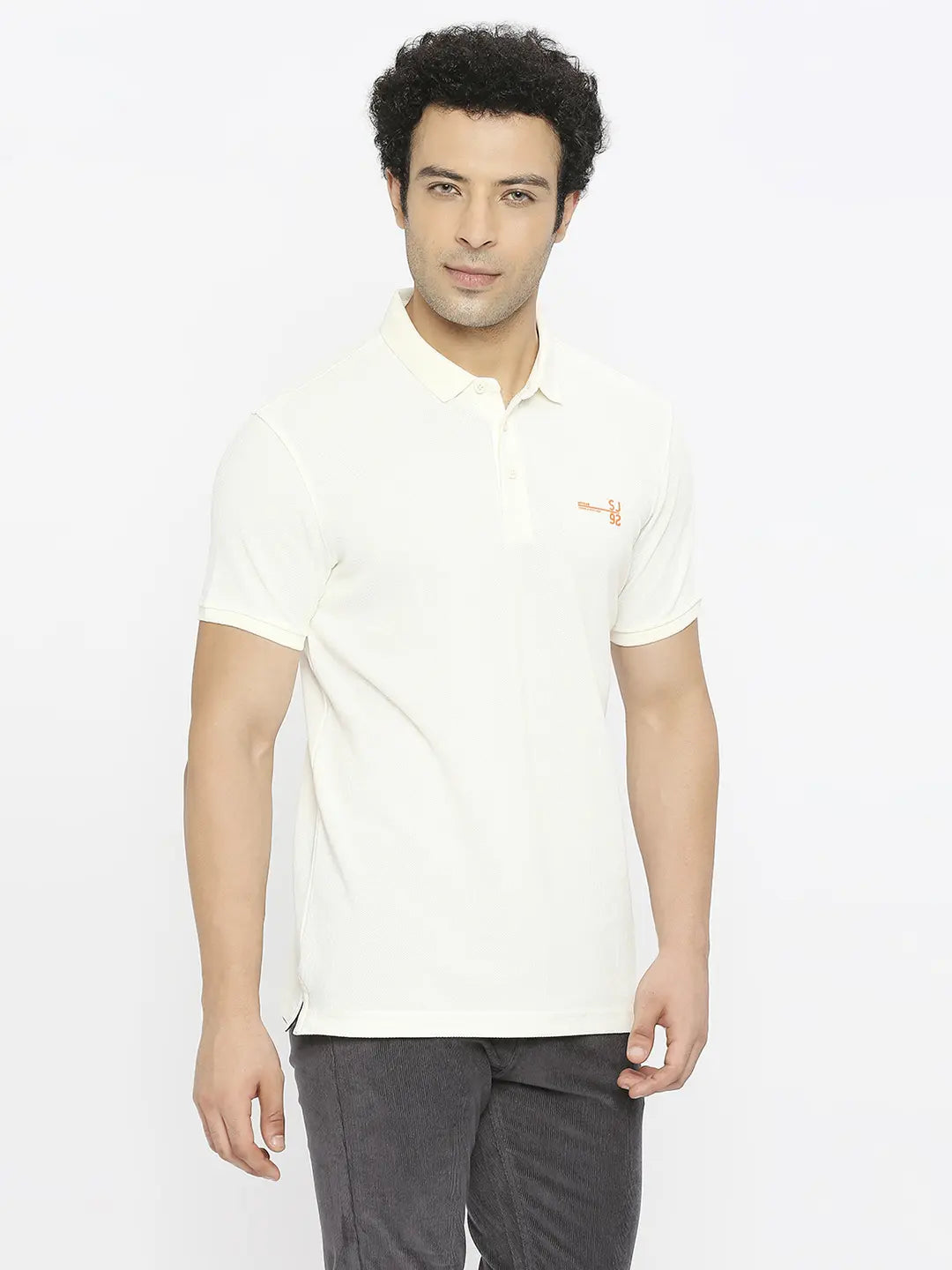 Spykar Men Ecru Cotton Regular Fit Half Sleeve Plain Polo Tshirt