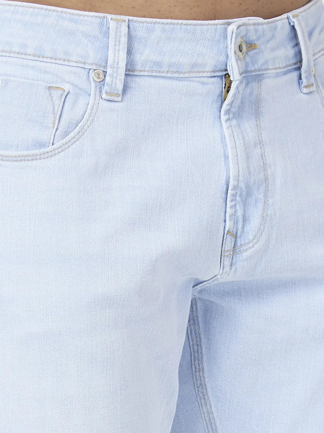 Spykar Men Light Blue Cotton Stretch Regular Fit Narrow Length Clean Look Mid Rise Jeans (Rover)