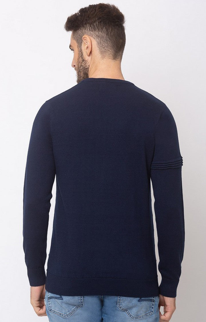 Spykar Blue Cotton Regular Fit Sweater For Men