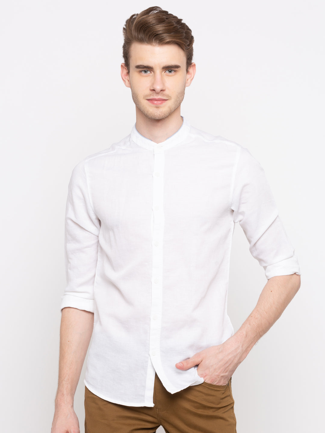 Spykar Men White Solid Slim Fit Casual Shirt