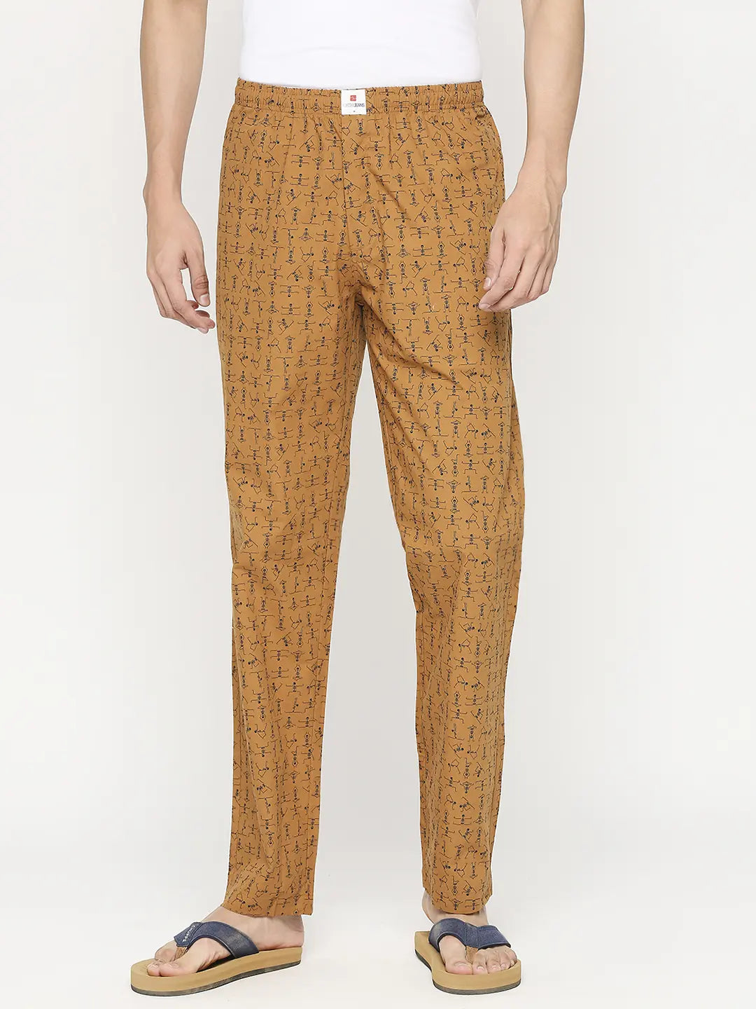 Men Premium Dark Khaki Cotton Regular Fit Pyjama-Underjeans by Spykar