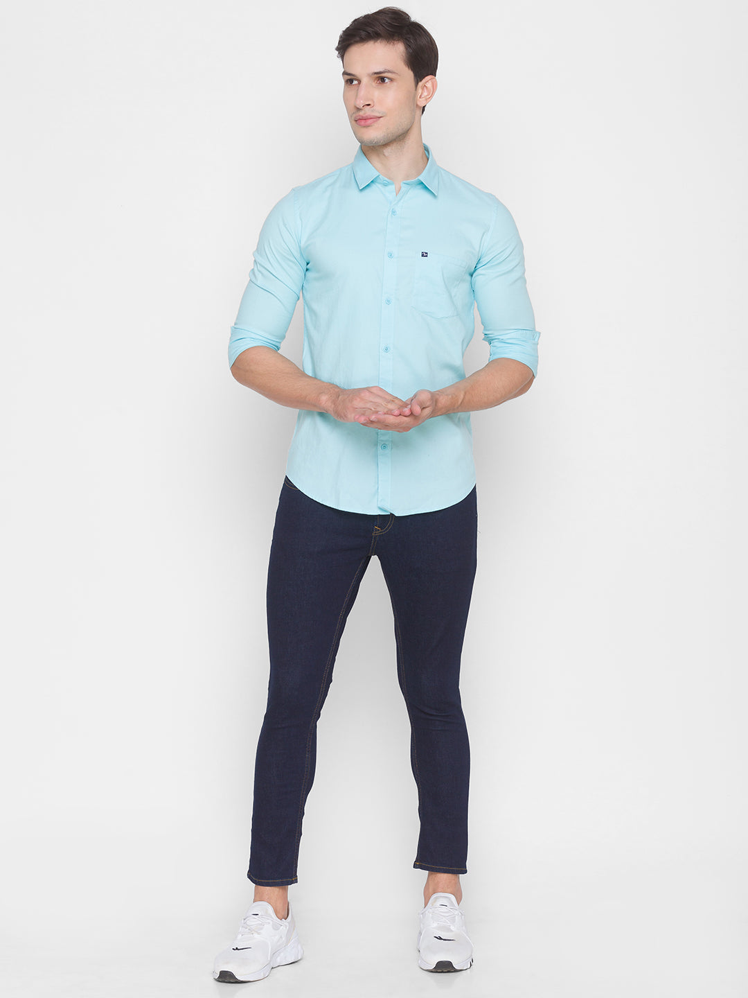 Spykar Slim Fit Blue Cotton Men Shirt