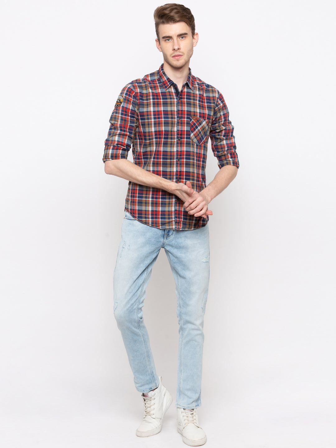 Spykar Men Navy & Olive Checked Slim Fit Casual Shirt