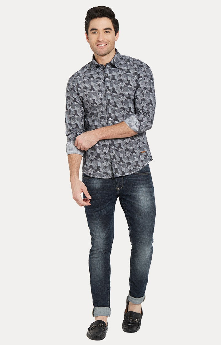 Spykar Men Black Cotton Slim Fit Full Sleeve Printed Shirt